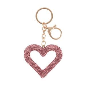 Elegant Open Heart Shape Bling Crystal Rhinestone Keychain Bag Charm Pink